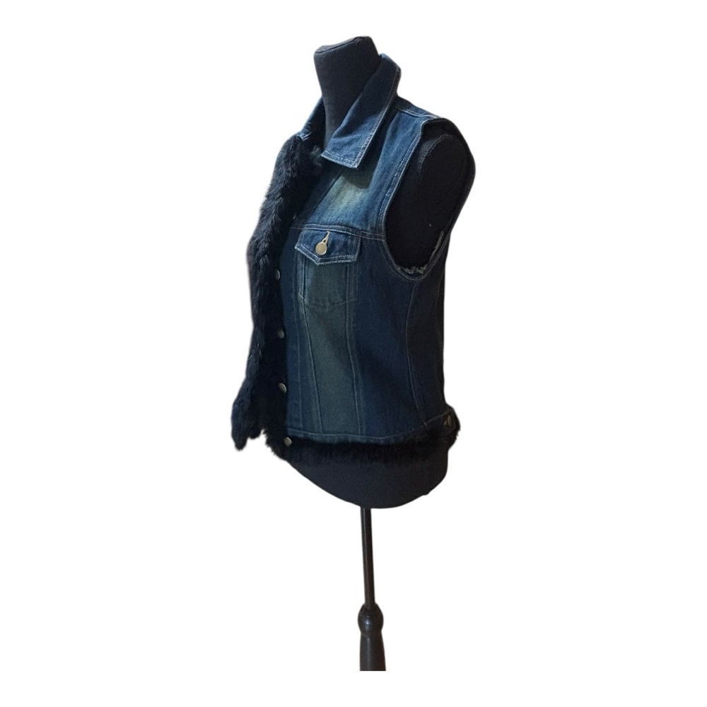Mixit brand denim vest with fur trim. Size L - Picture 4 of 6
